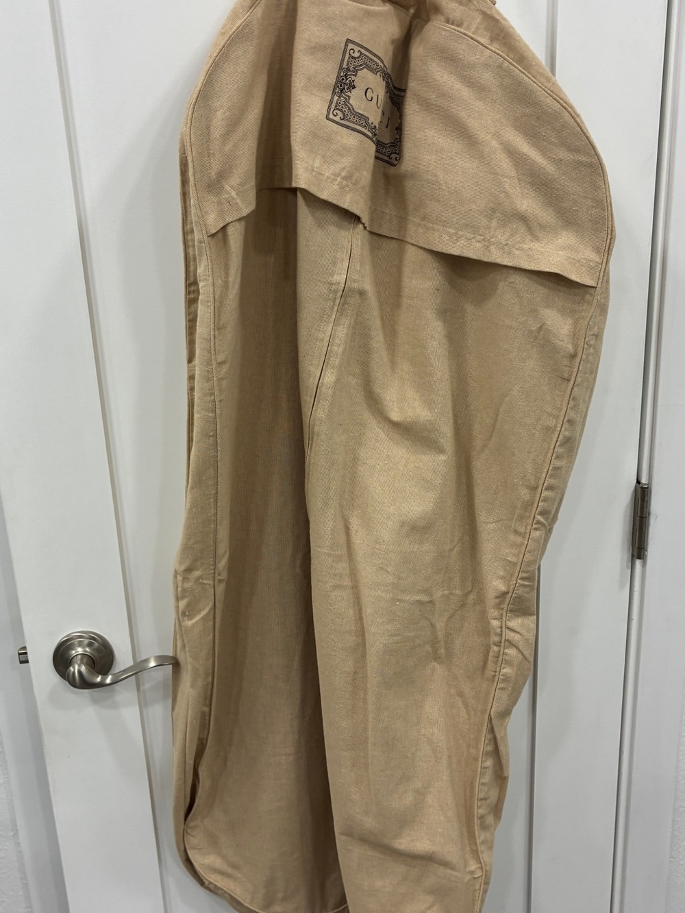 Authentic Gucci Garment Bag Tan Canvas Suit Dress Travel Storage Cover